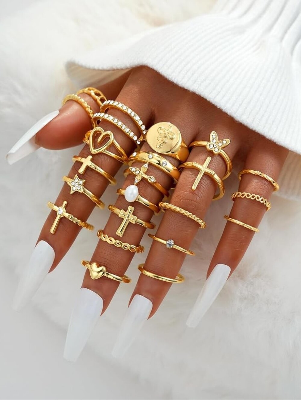 Gold Stackable Rings Set Gold Plated - Picture 2 of 6